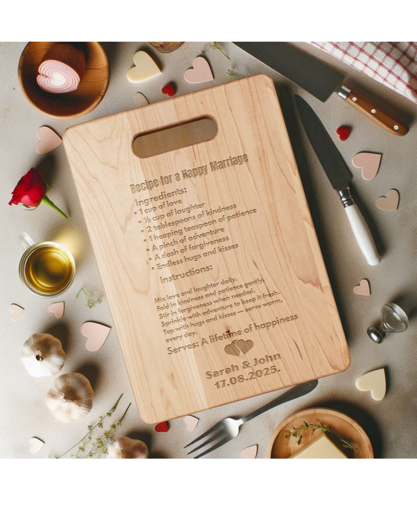 Recipe for a Happy Marriage – Personalized Maple Cutting Board