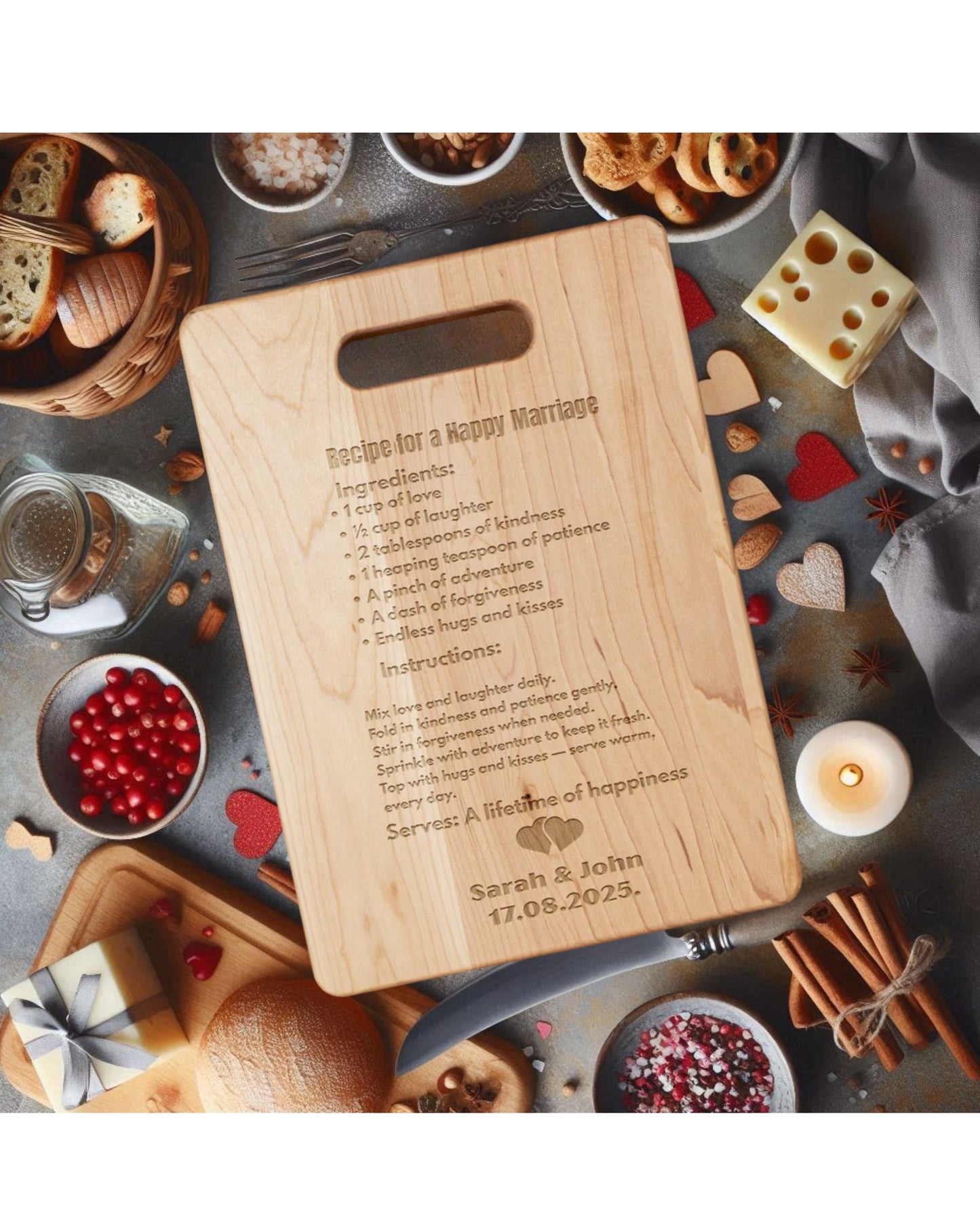 Recipe for a Happy Marriage – Personalized Maple Cutting Board