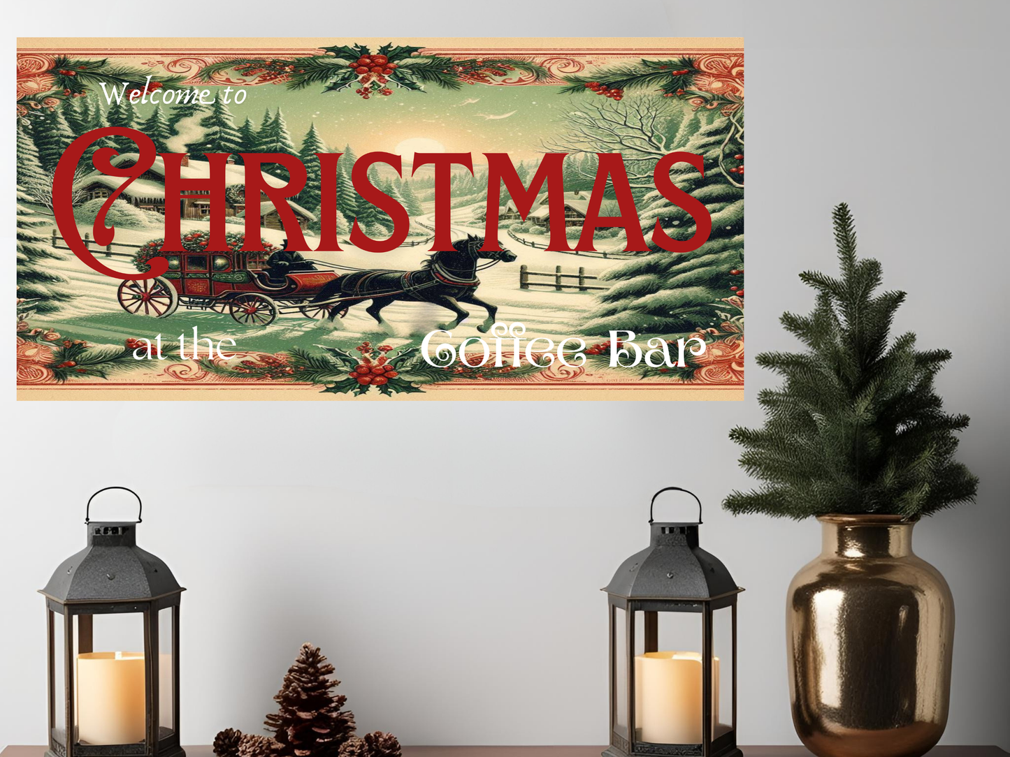 Welcome Christmas Coffee Bar Wall Art Sign – Festive Home Décor Canvas Print