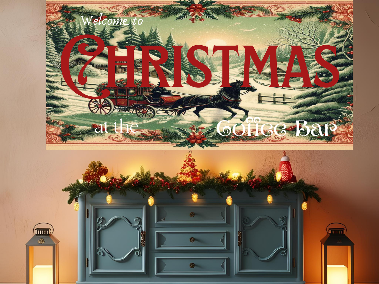 Welcome Christmas Coffee Bar Wall Art Sign – Festive Home Décor Canvas Print