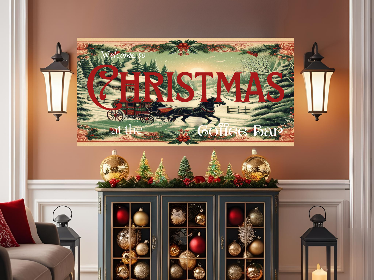 Welcome Christmas Coffee Bar Wall Art Sign – Festive Home Décor Canvas Print