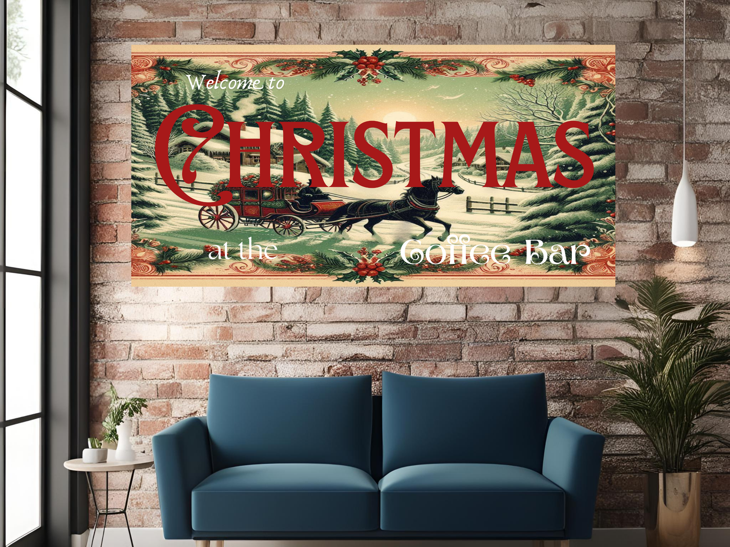 Welcome Christmas Coffee Bar Wall Art Sign – Festive Home Décor Canvas Print