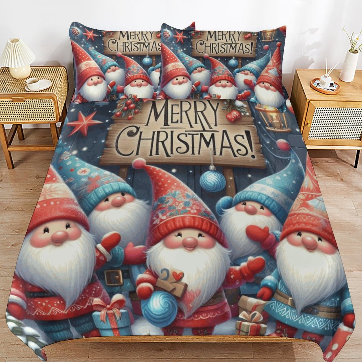 Christmas Gnomes 3-Piece Bedding Set-102"x90"/ 259x229cm (Dual-sided Printing)