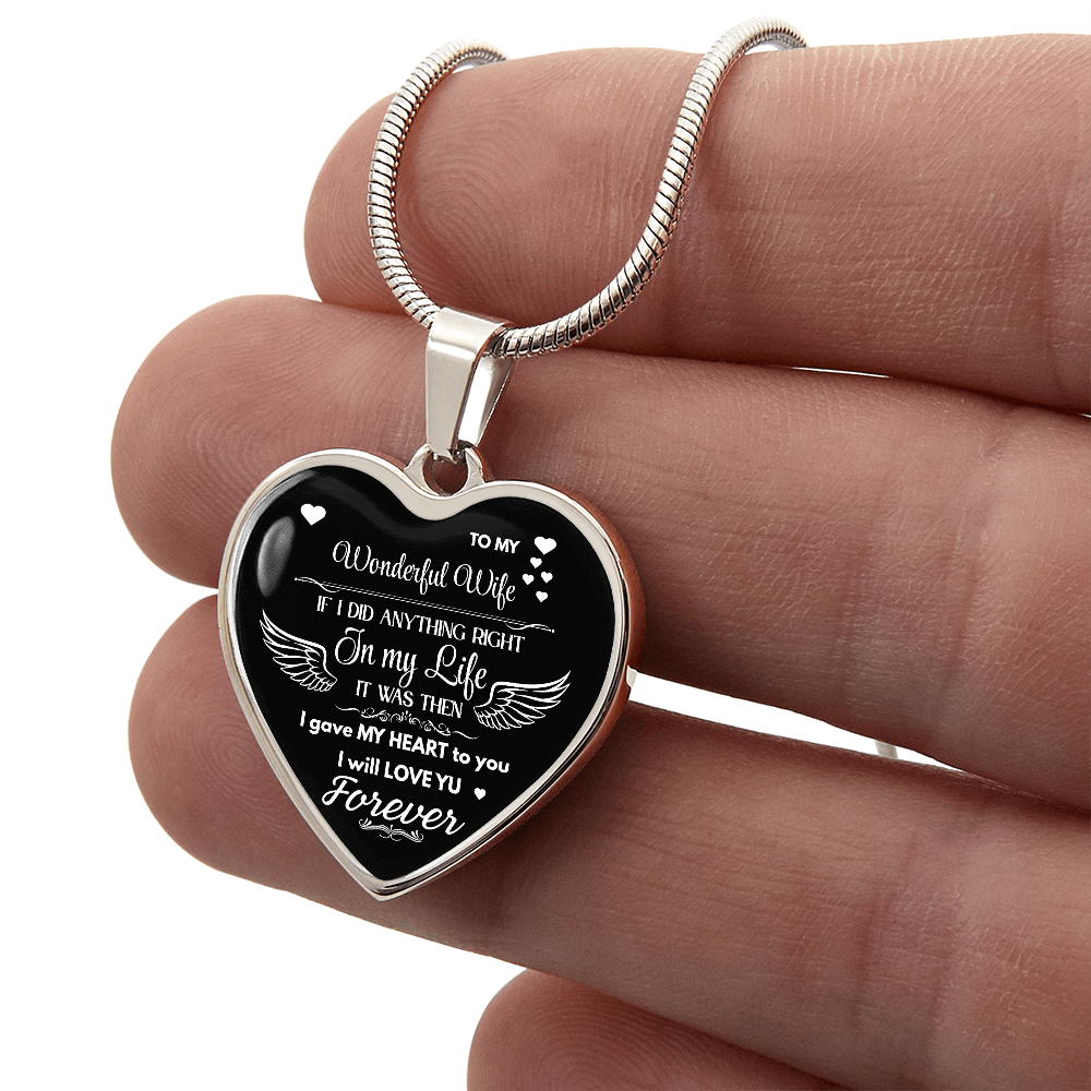 Luxury Graphic Heart Necklace To My Wonderful Wife - Angel Wings -Love Gift to Wife
