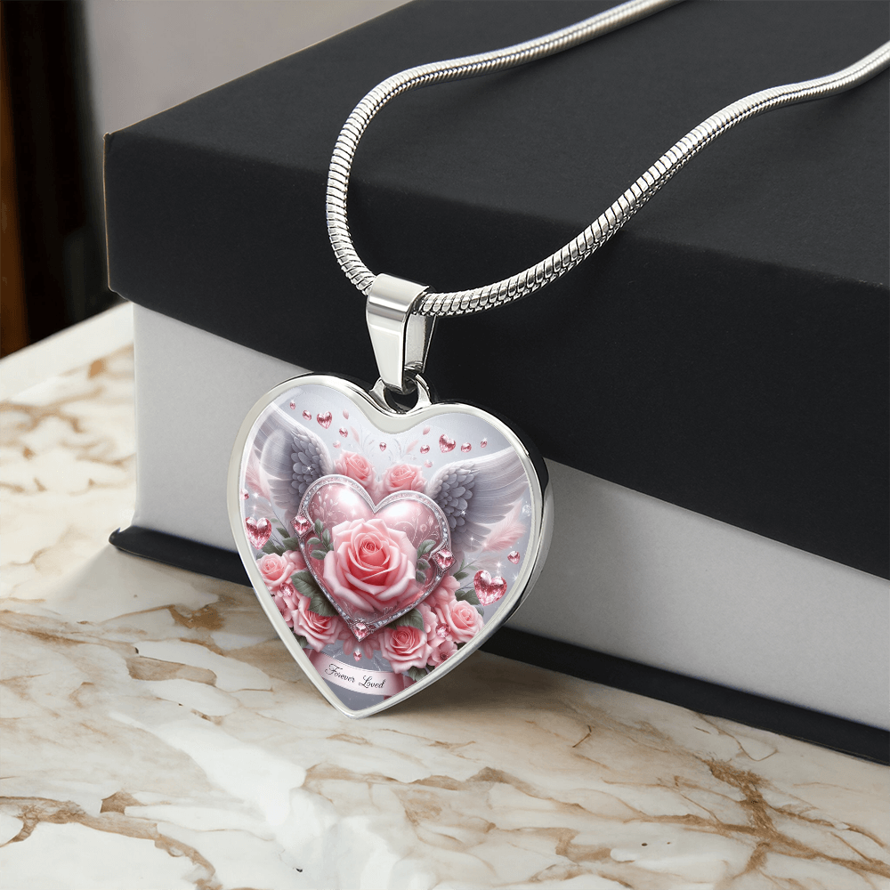 Luxury Heart Necklace Memorial Jewelry – Forever Loved Graphic Pendant Gift for Women Loved One Keepsake