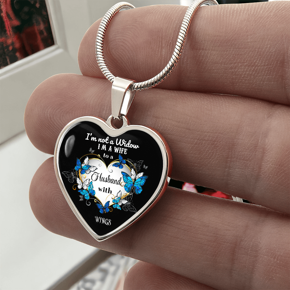 Luxury Graphic Heart Necklace I'm not a Widow Butterflies design