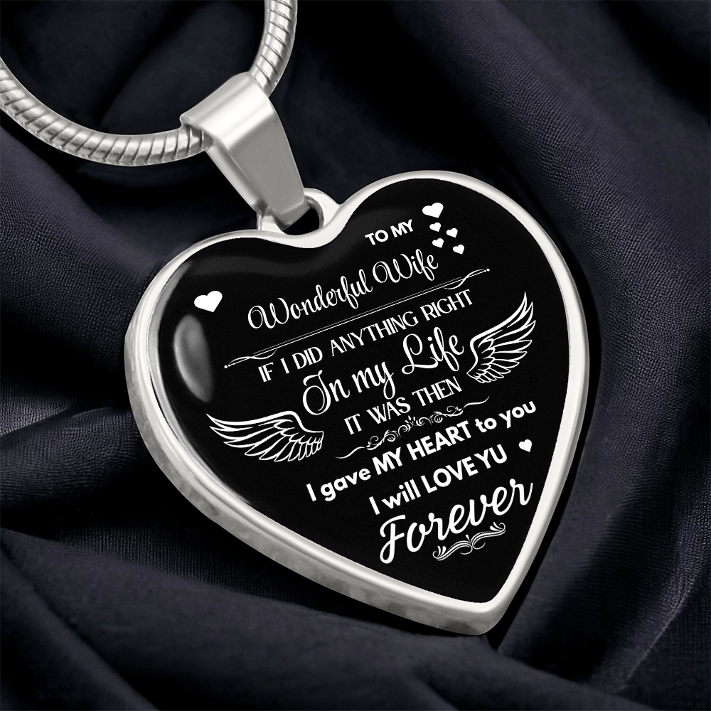 Luxury Graphic Heart Necklace To My Wonderful Wife - Angel Wings -Love Gift to Wife