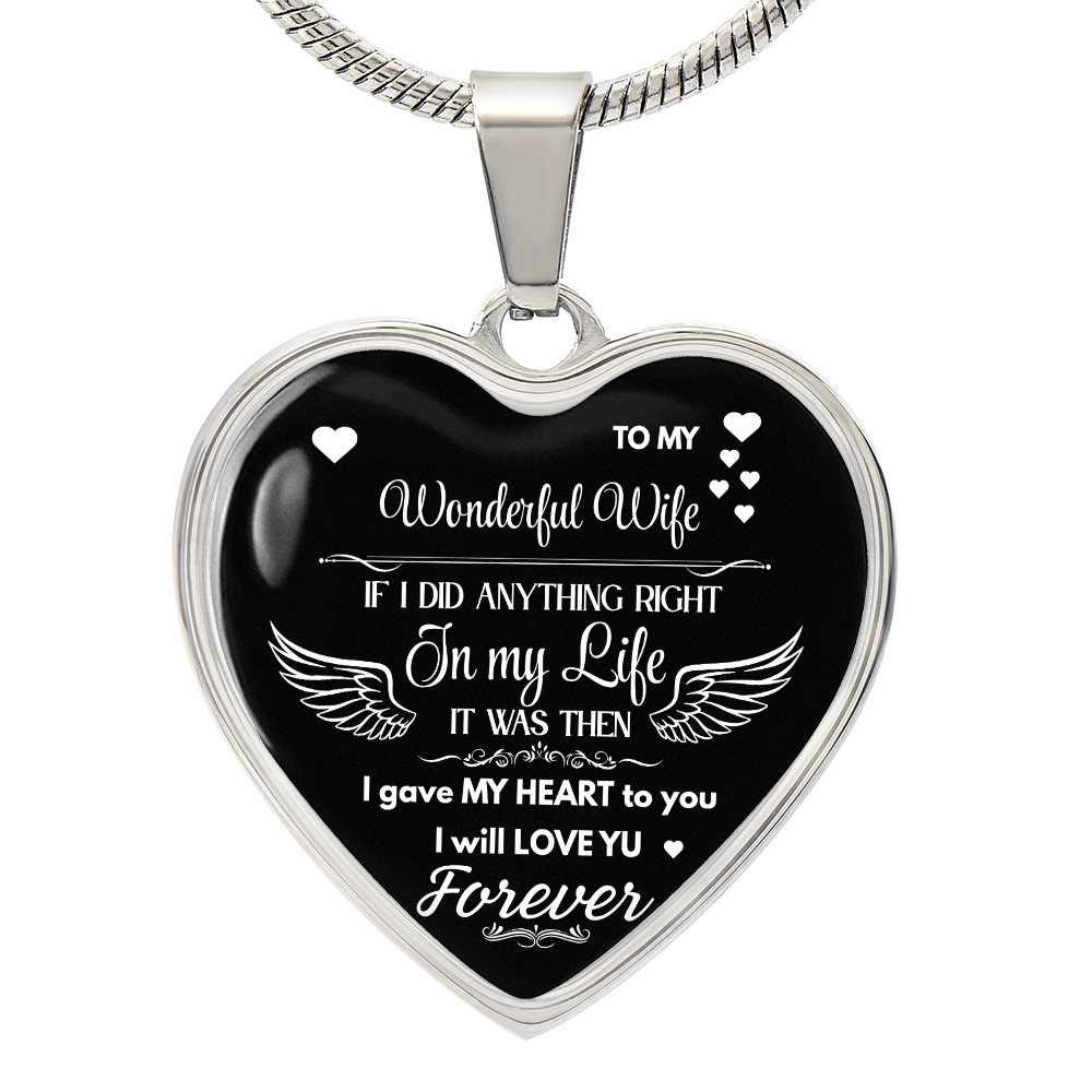 Luxury Graphic Heart Necklace To My Wonderful Wife - Angel Wings -Love Gift to Wife