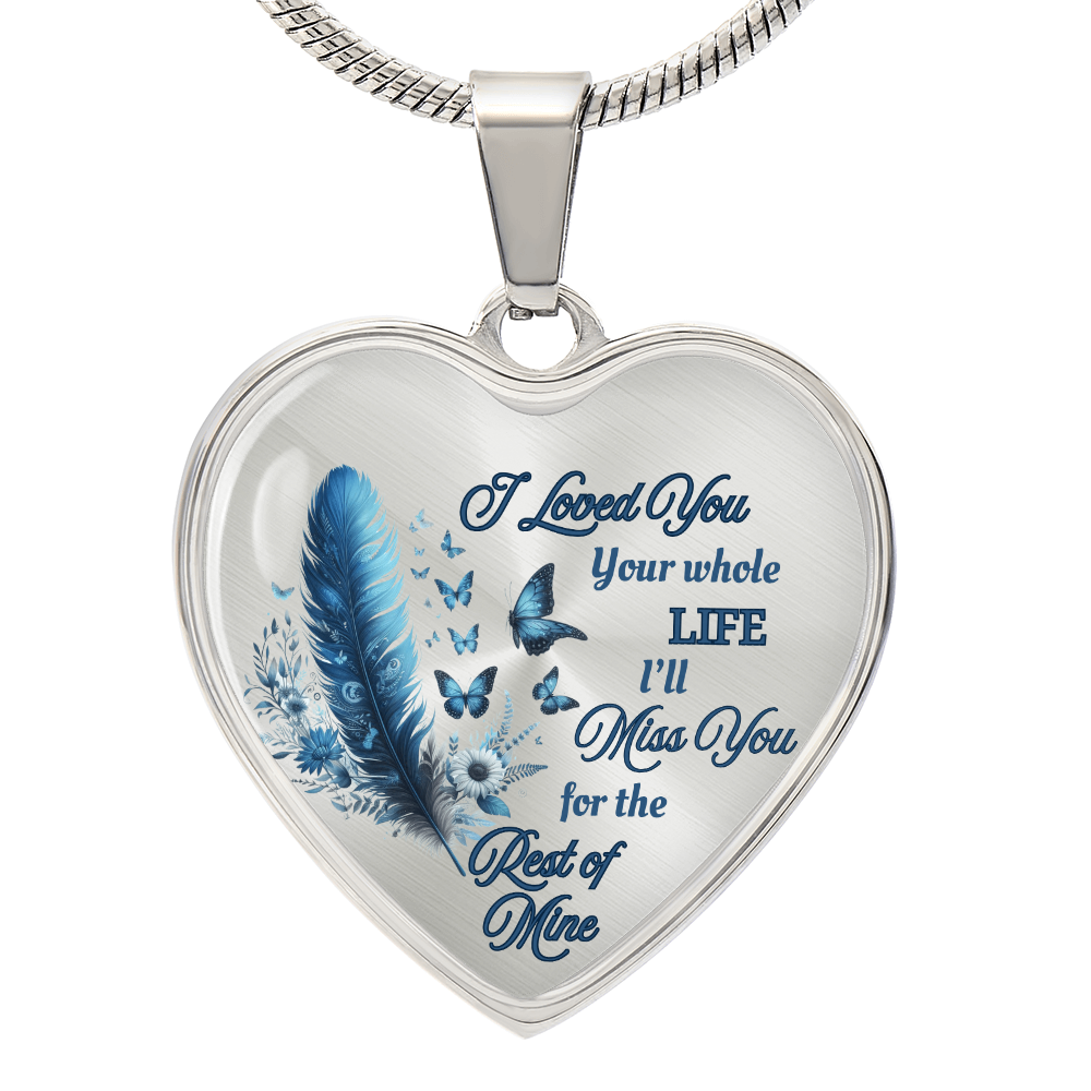 Blue Feather Heart-shaped Memorial Necklace - Engraved Letter Detail Pendant, A Symbol of Enduring Love and Missed Memories, Perfect Thoughtful Gift for Sympathy and Remembrance