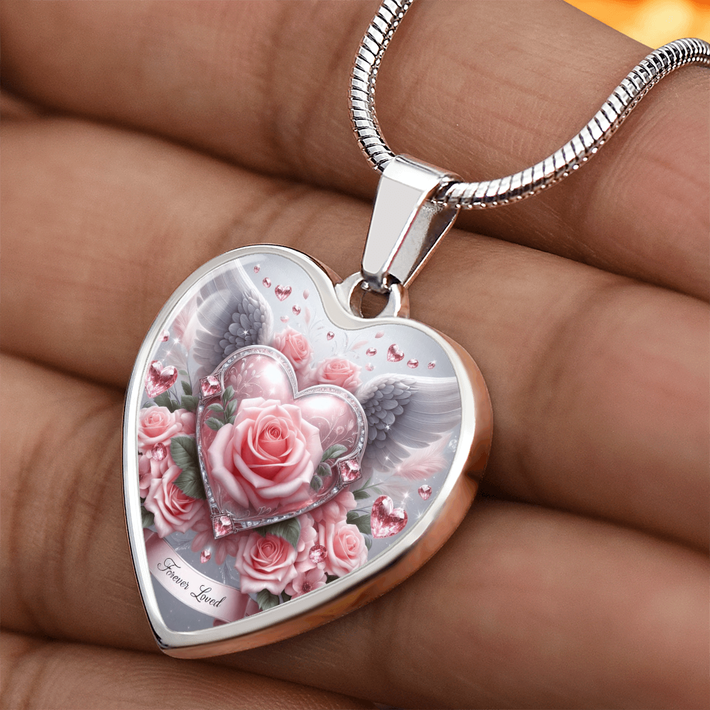 Luxury Heart Necklace Memorial Jewelry – Forever Loved Graphic Pendant Gift for Women Loved One Keepsake