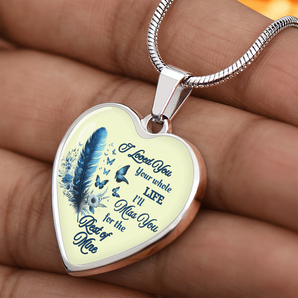 Necklace Memorial Blue Feather Heart Pendant Sympathy Gift for Loss "I Loved You Your Whole Life"