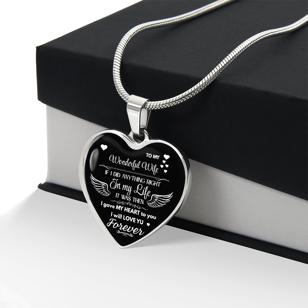 Luxury Graphic Heart Necklace To My Wonderful Wife - Angel Wings -Love Gift to Wife