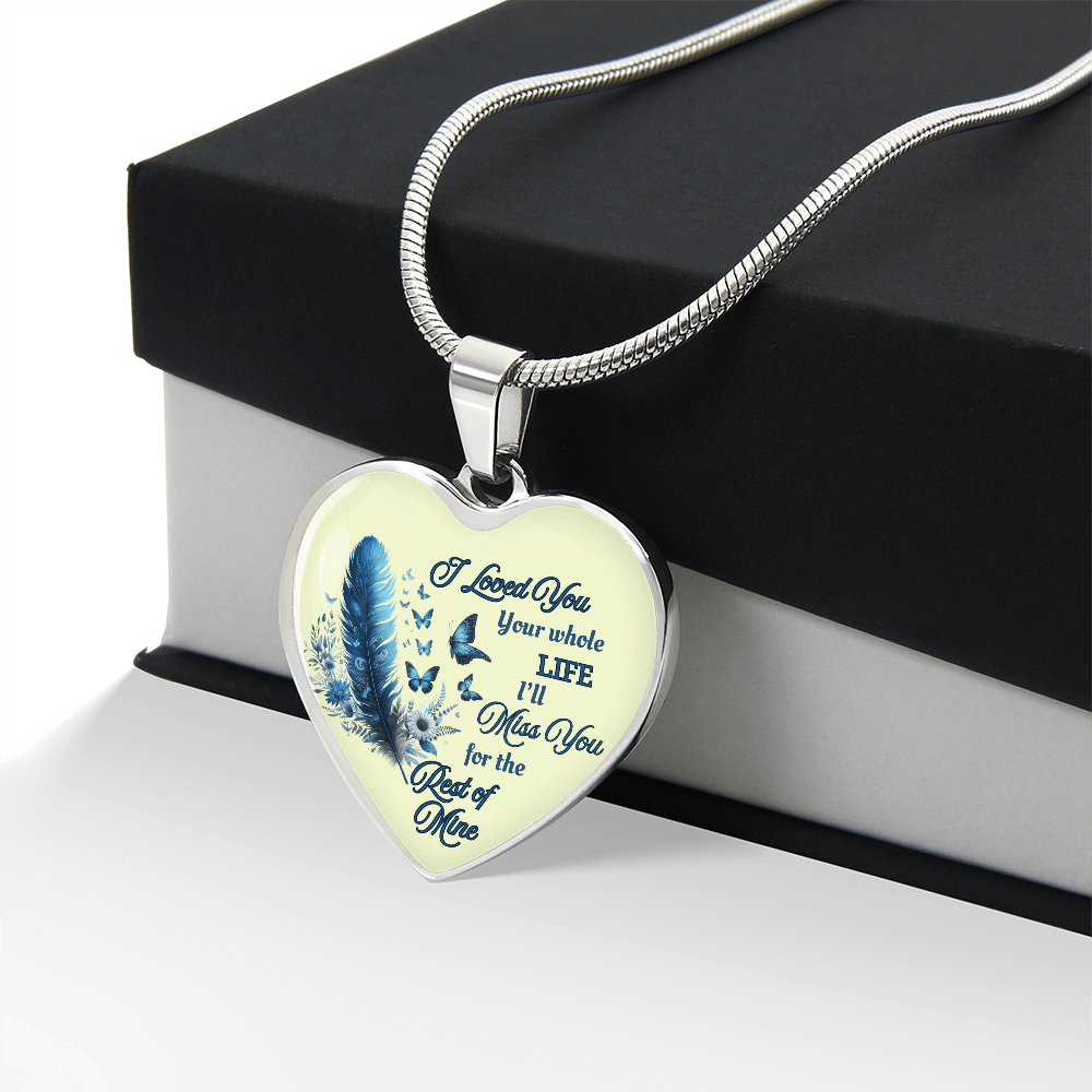 Necklace Memorial Blue Feather Heart Pendant Sympathy Gift for Loss "I Loved You Your Whole Life"