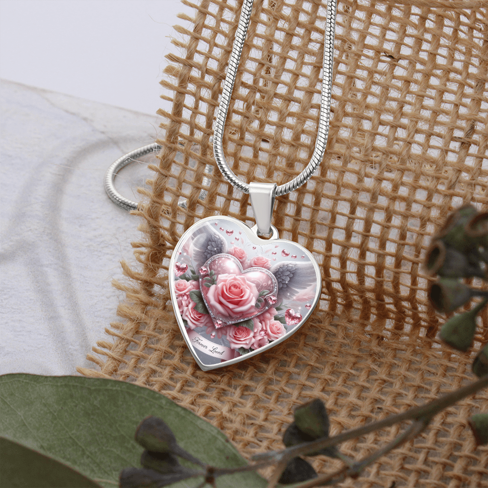 Luxury Heart Necklace Memorial Jewelry – Forever Loved Graphic Pendant Gift for Women Loved One Keepsake
