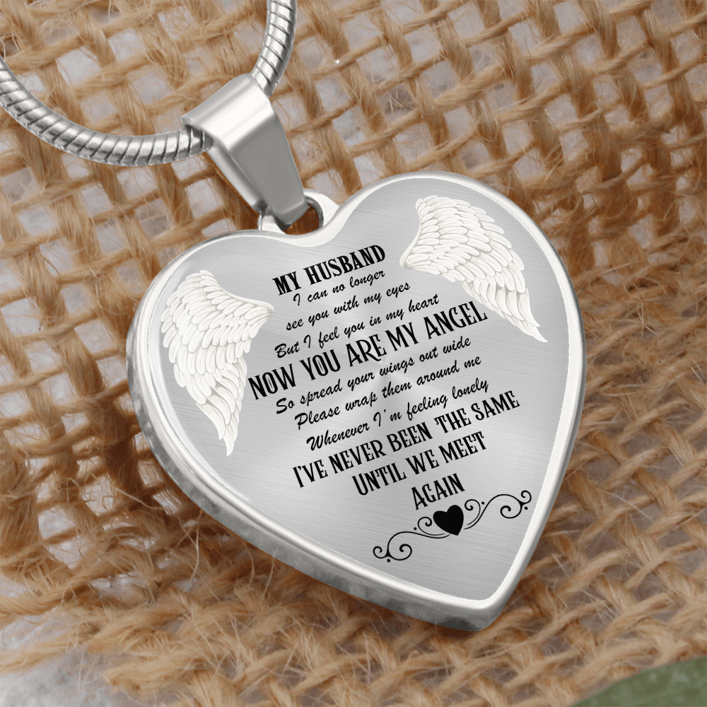 Luxury Graphic Heart Necklace My Husband now you are my Angel