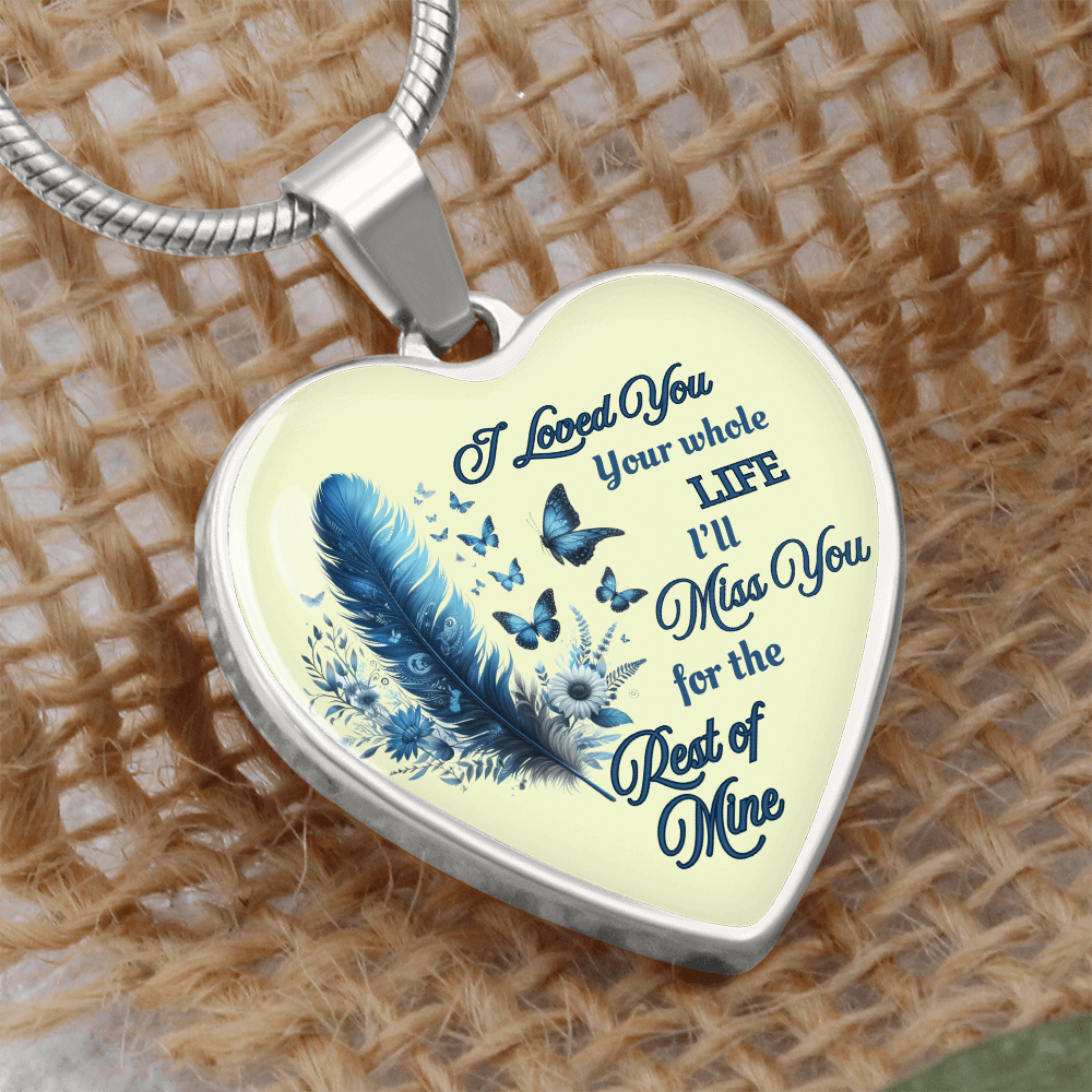 Necklace Memorial Blue Feather Heart Pendant Sympathy Gift for Loss "I Loved You Your Whole Life"