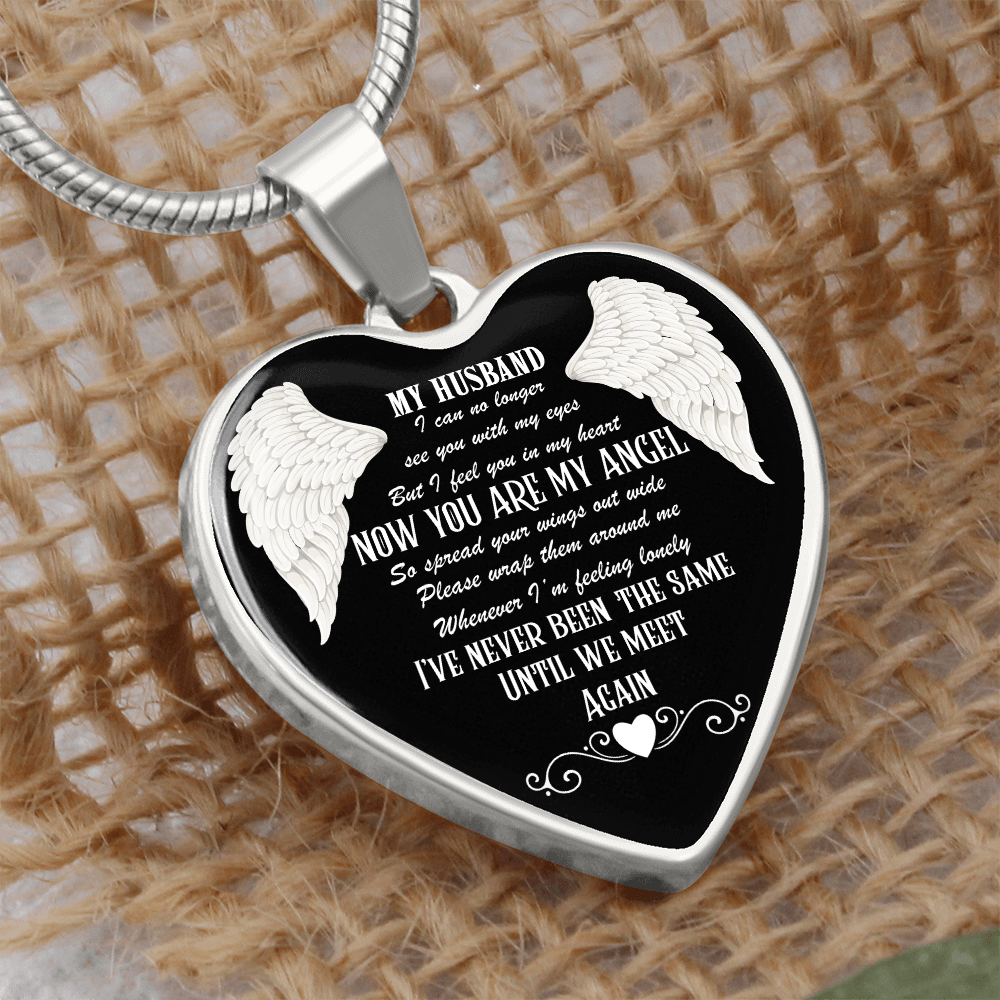Graphic Heart Necklace My Husband now you are my Angel