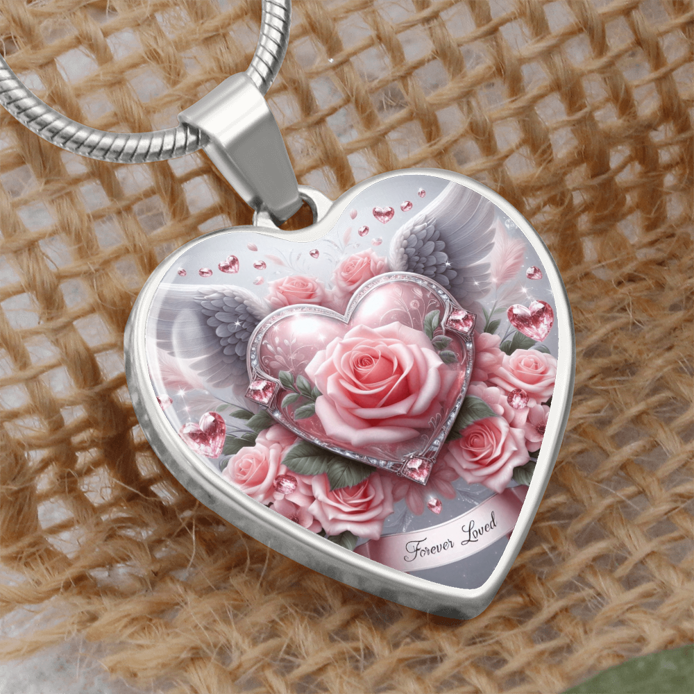 Luxury Heart Necklace Memorial Jewelry – Forever Loved Graphic Pendant Gift for Women Loved One Keepsake
