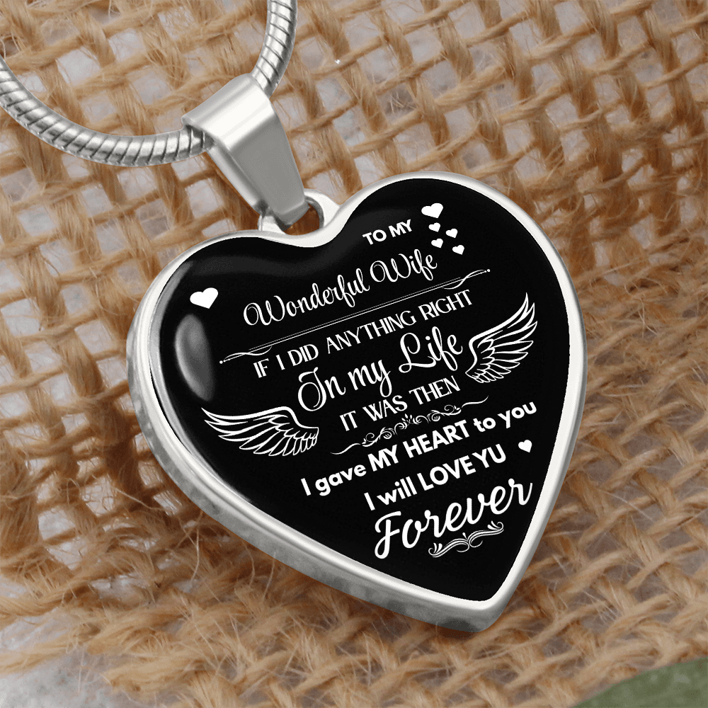 Luxury Graphic Heart Necklace To My Wonderful Wife - Angel Wings -Love Gift to Wife