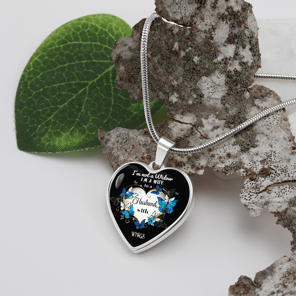 Luxury Graphic Heart Necklace I'm not a Widow Butterflies design