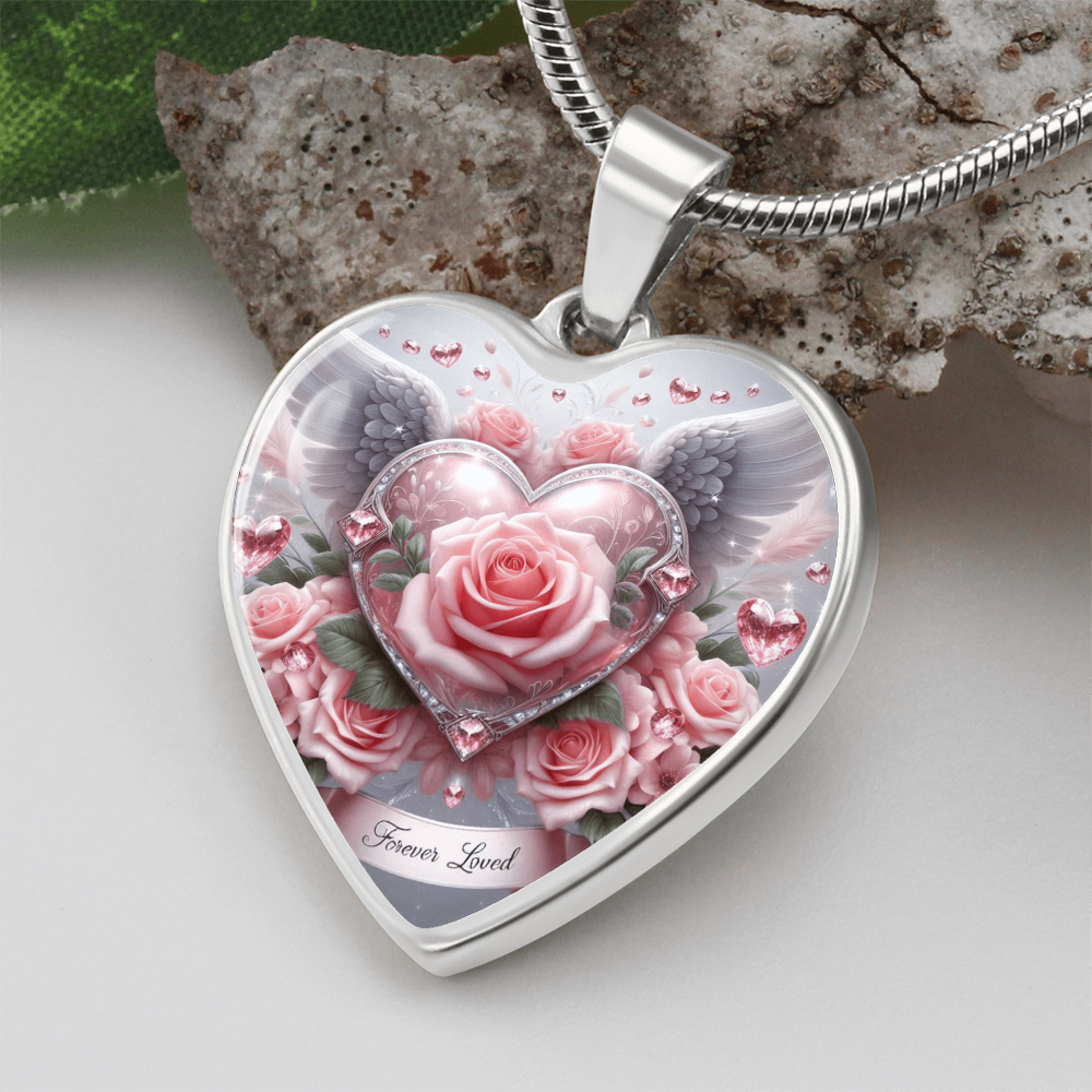 Luxury Heart Necklace Memorial Jewelry – Forever Loved Graphic Pendant Gift for Women Loved One Keepsake