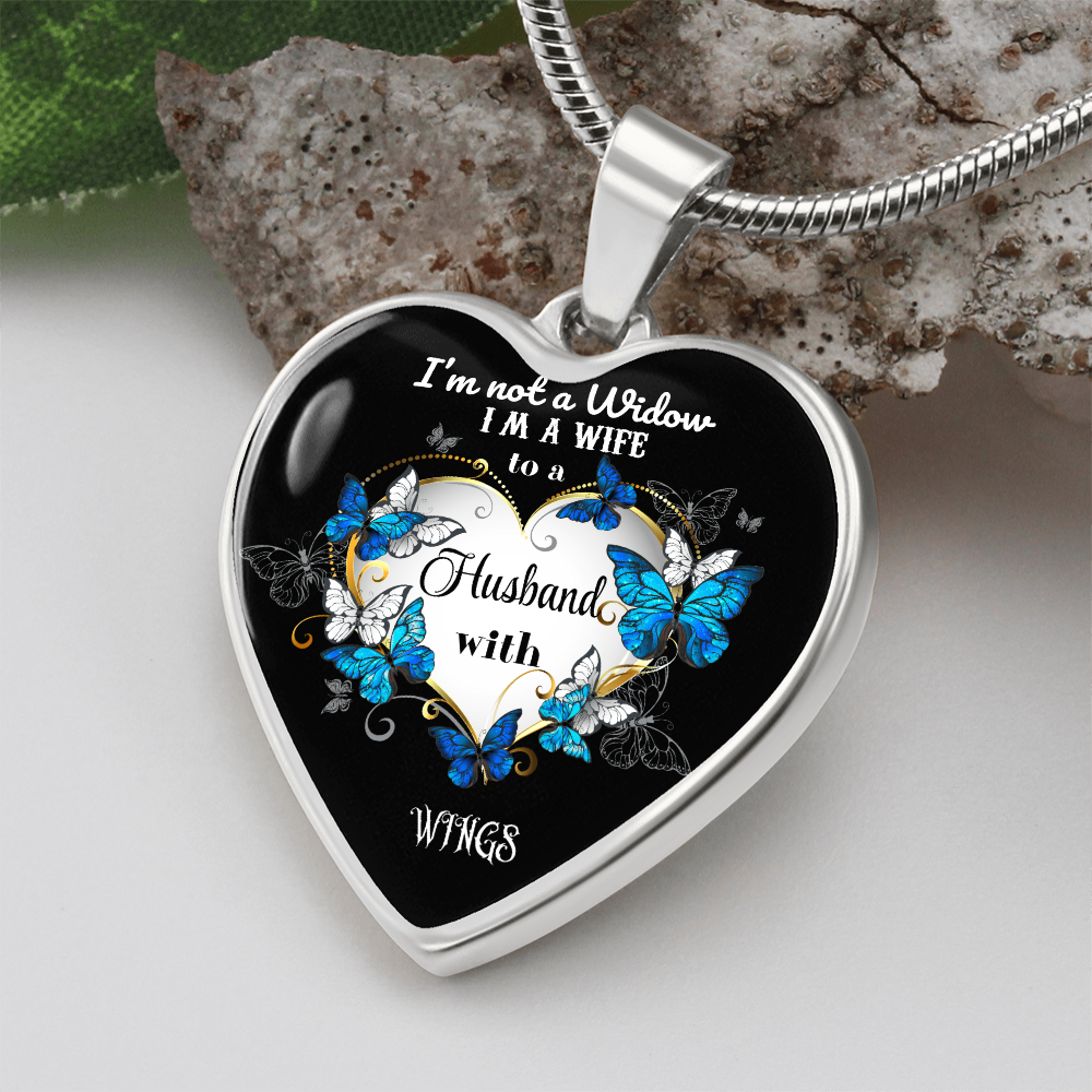 Luxury Graphic Heart Necklace I'm not a Widow Butterflies design