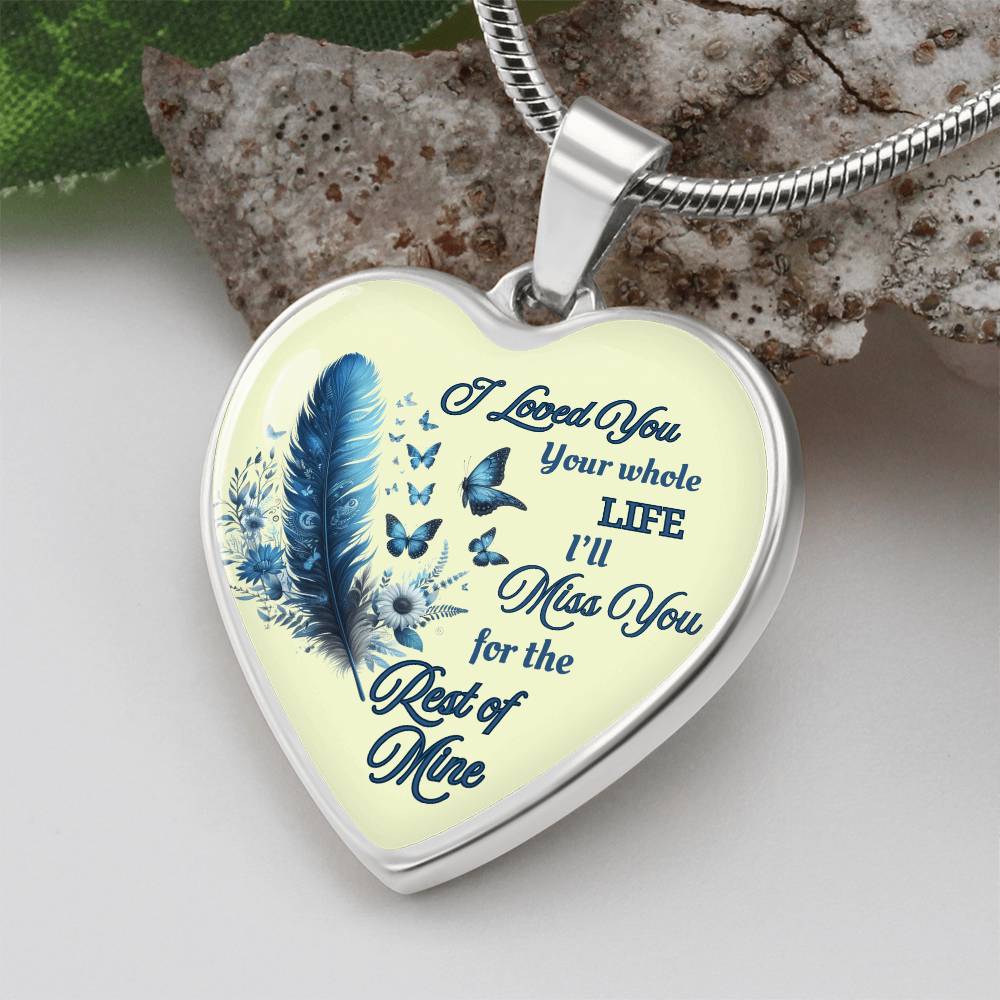 Necklace Memorial Blue Feather Heart Pendant Sympathy Gift for Loss "I Loved You Your Whole Life"