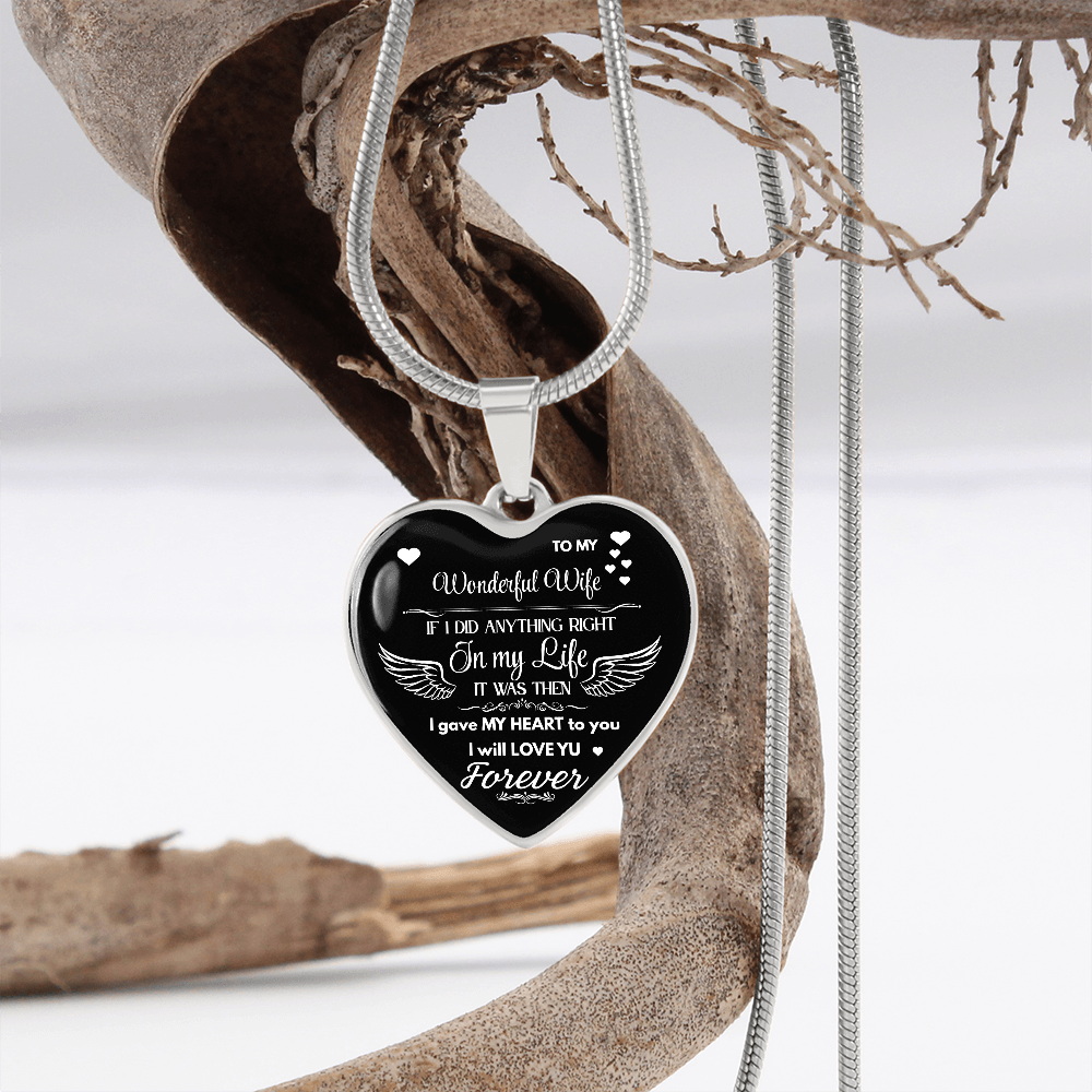 Luxury Graphic Heart Necklace To My Wonderful Wife - Angel Wings -Love Gift to Wife