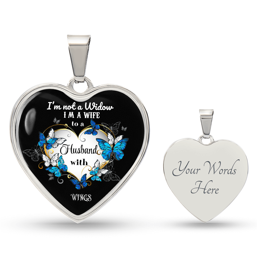 Luxury Graphic Heart Necklace I'm not a Widow Butterflies design