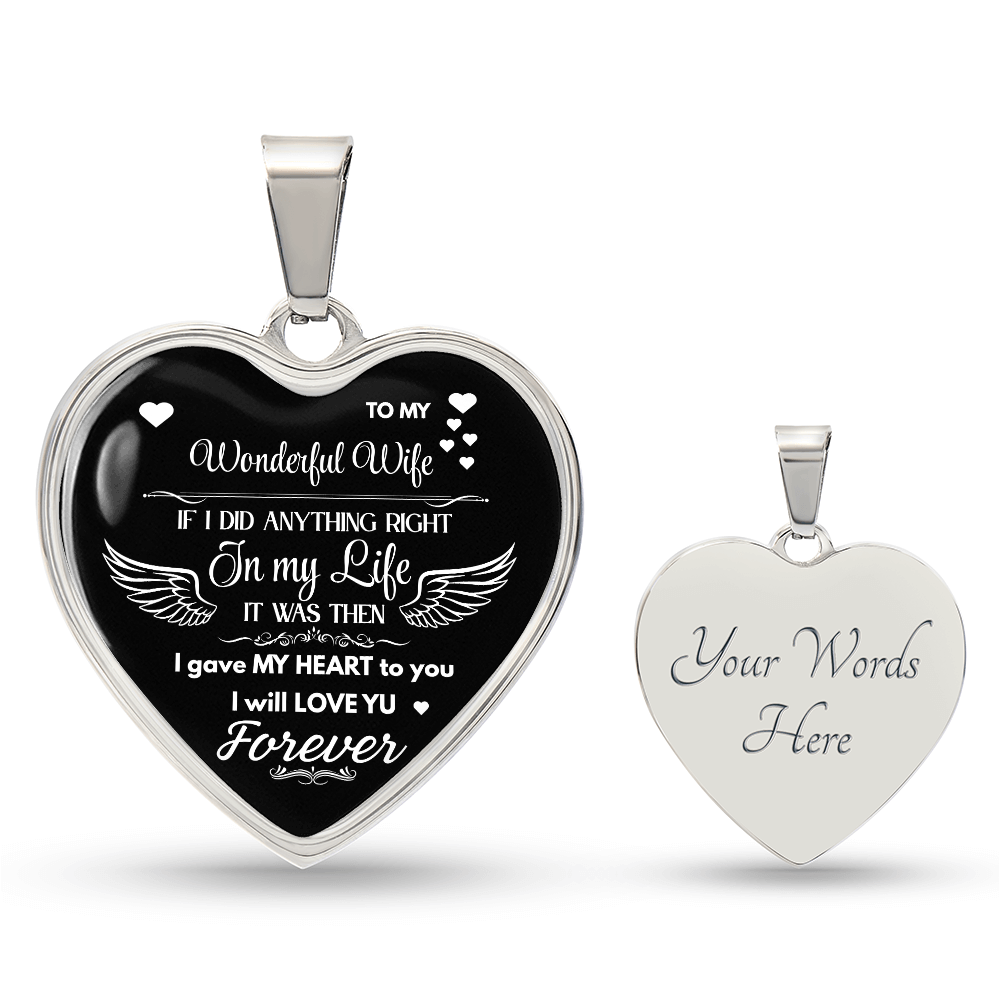 Luxury Graphic Heart Necklace To My Wonderful Wife - Angel Wings -Love Gift to Wife