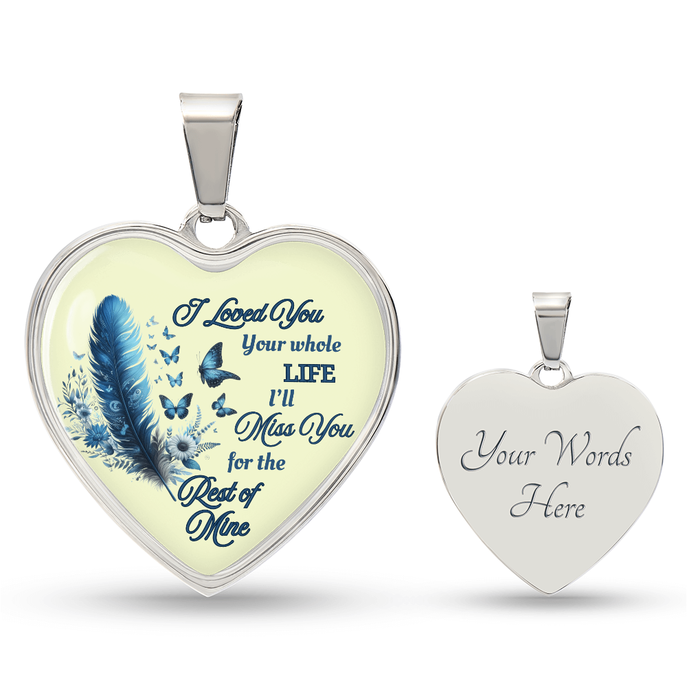 Necklace Memorial Blue Feather Heart Pendant Sympathy Gift for Loss "I Loved You Your Whole Life"