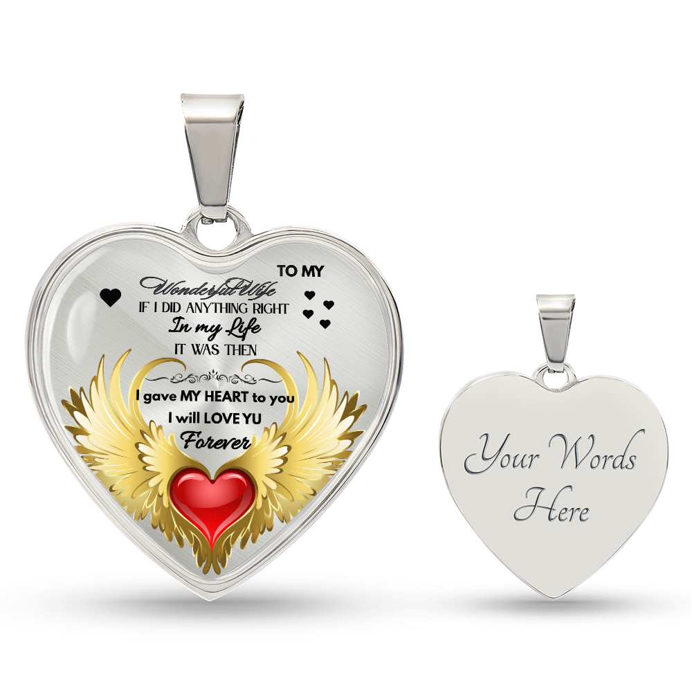 To My Wonderful Wife Angel Wings Necklace – Love Gift for Wife, Romantic Jewelry for Anniversary, Birthday or Valentine's Day
