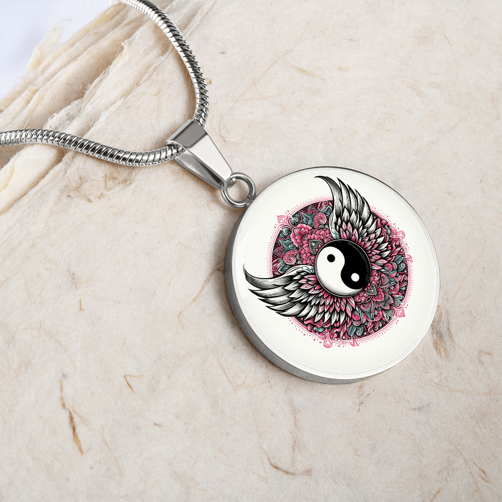 Angel Wings Yin Yang Luxury Graphic Circle Necklace