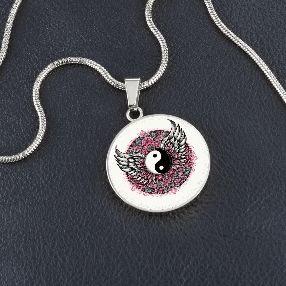 Angel Wings Yin Yang Luxury Graphic Circle Necklace