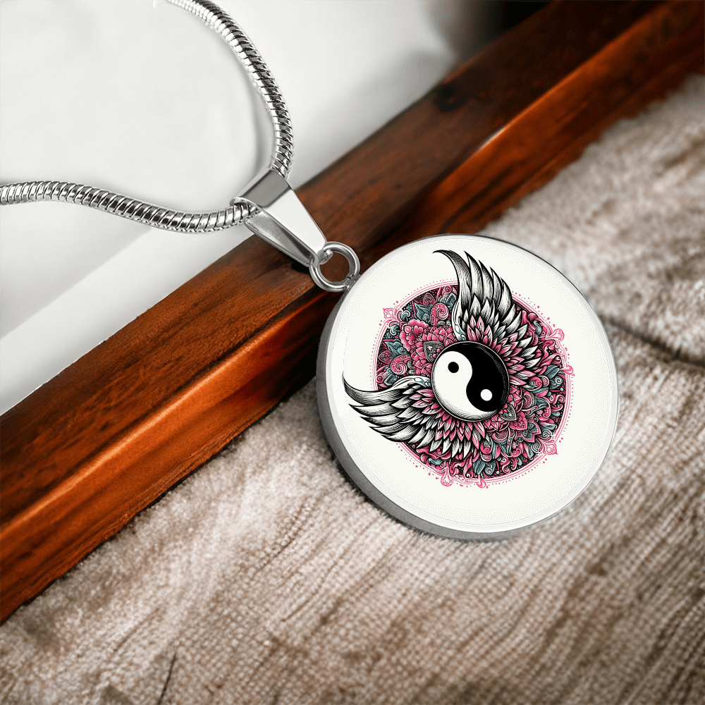 Angel Wings Yin Yang Luxury Graphic Circle Necklace