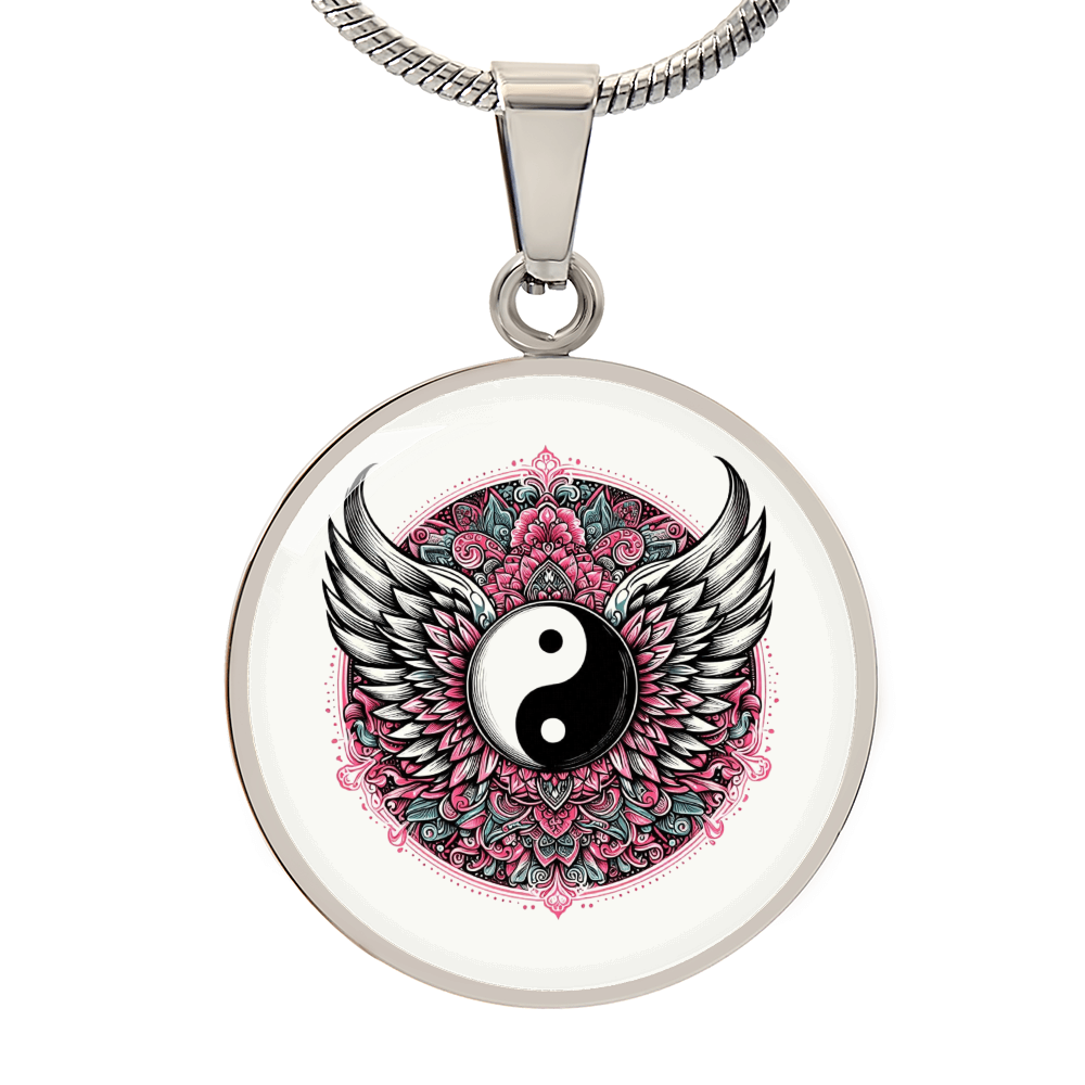 Angel Wings Yin Yang Luxury Graphic Circle Necklace