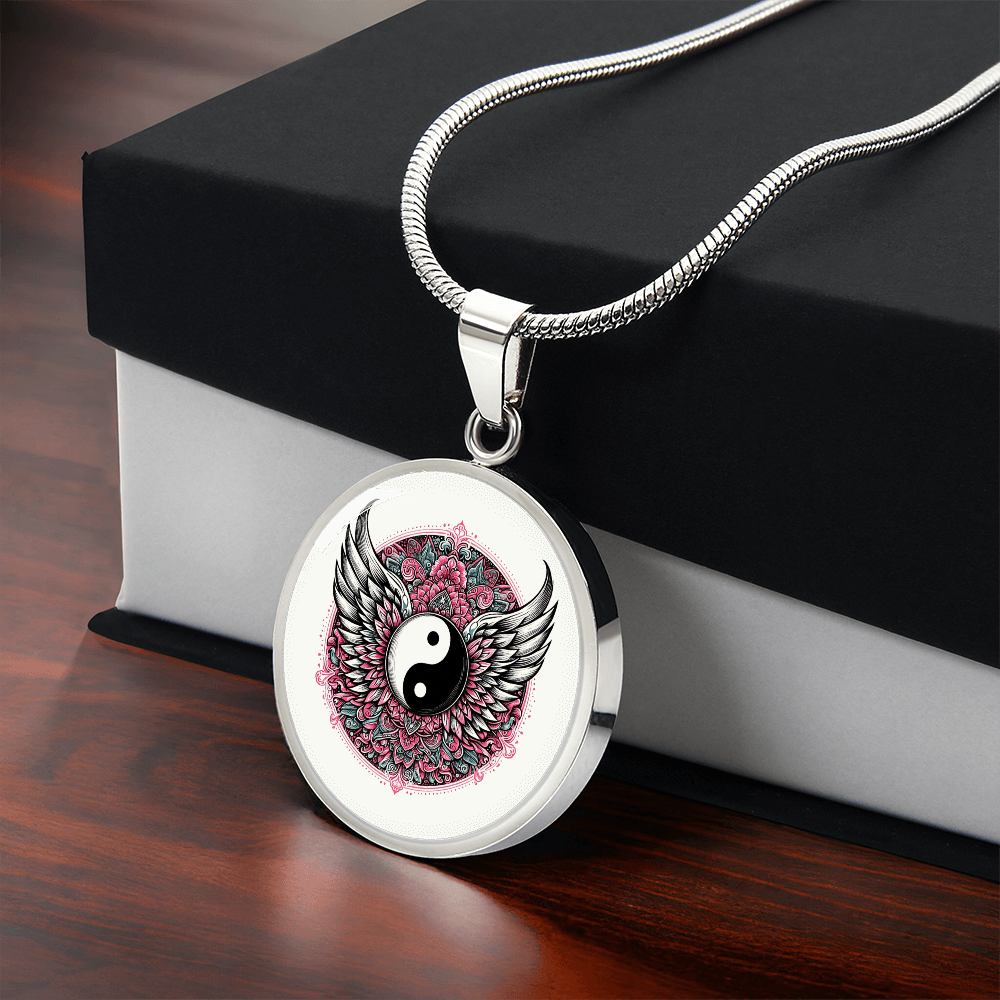 Angel Wings Yin Yang Luxury Graphic Circle Necklace