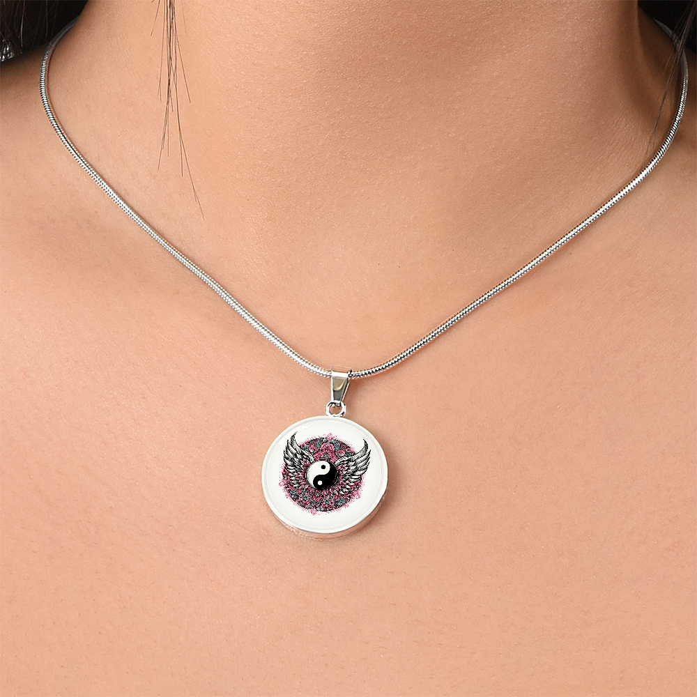 Angel Wings Yin Yang Luxury Graphic Circle Necklace