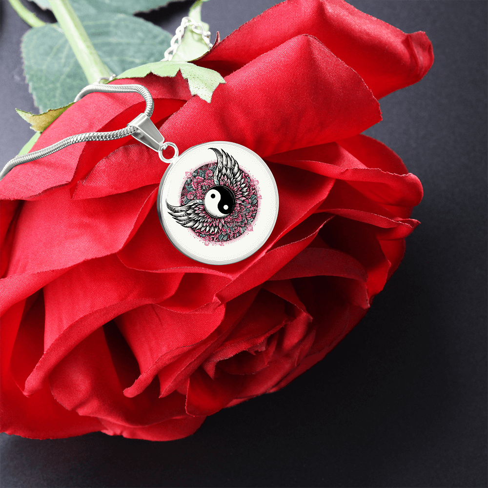 Angel Wings Yin Yang Luxury Graphic Circle Necklace