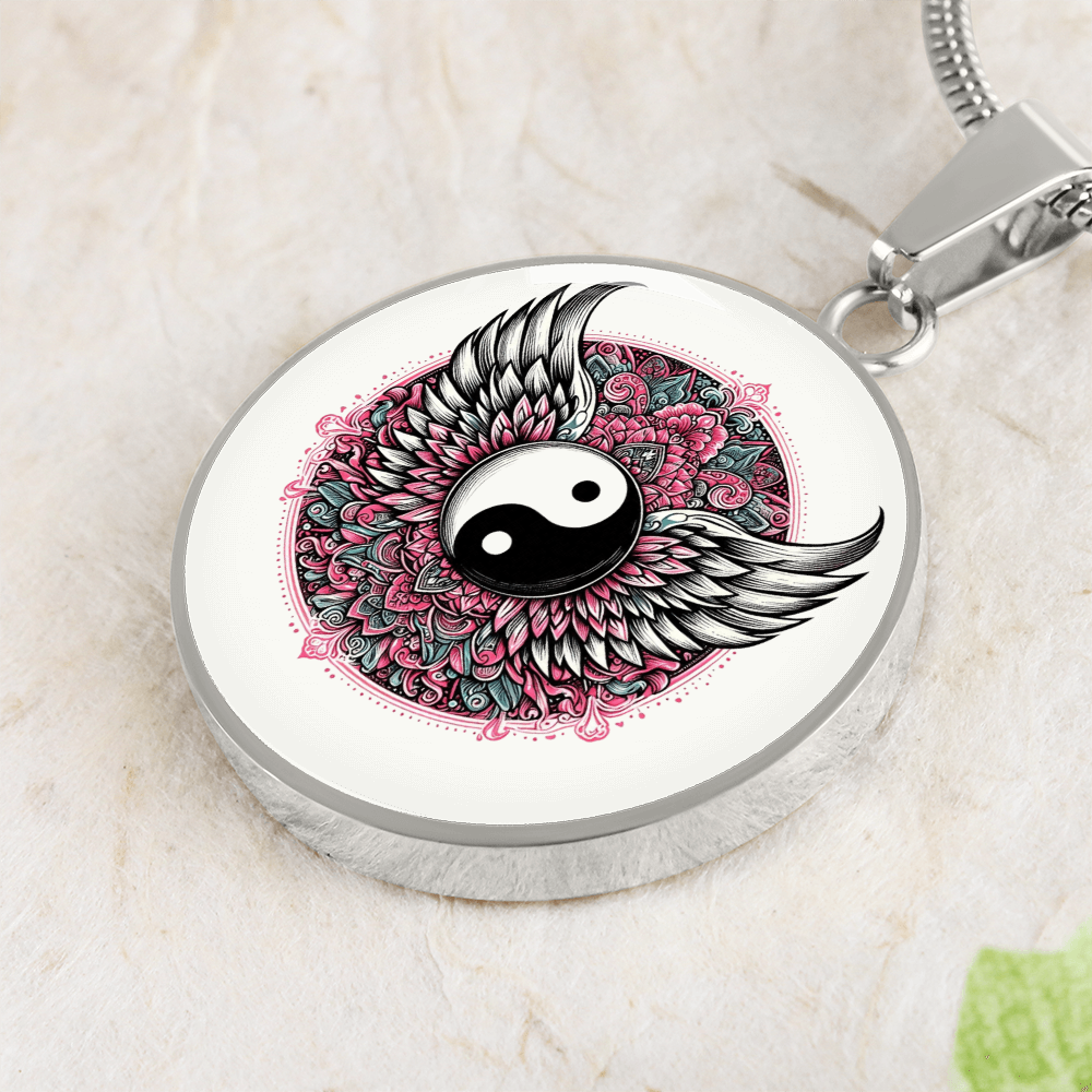 Angel Wings Yin Yang Luxury Graphic Circle Necklace