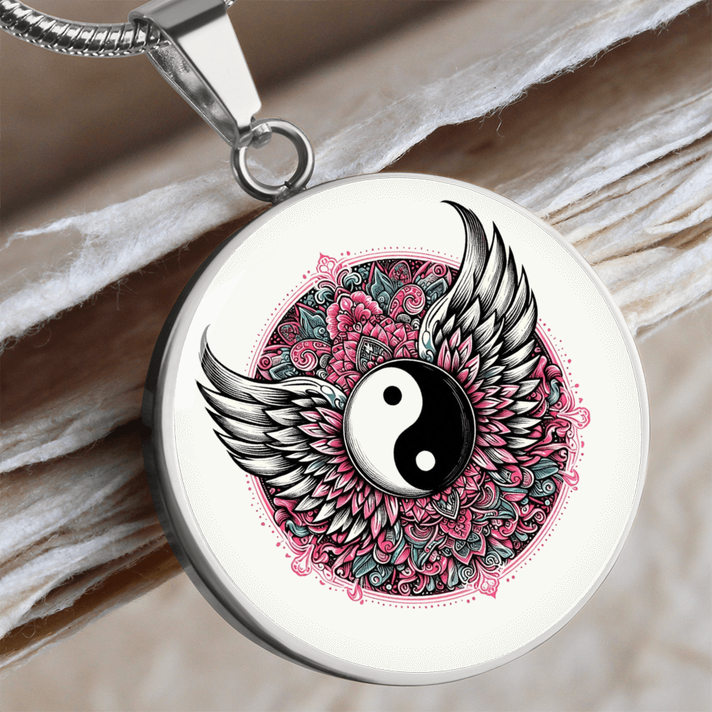 Angel Wings Yin Yang Luxury Graphic Circle Necklace