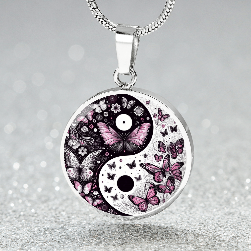 Yin and yang butterfly pendant necklace.