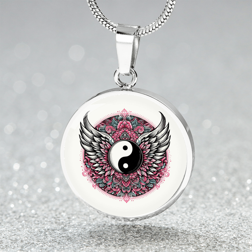 Angel Wings Yin Yang Luxury Graphic Circle Necklace