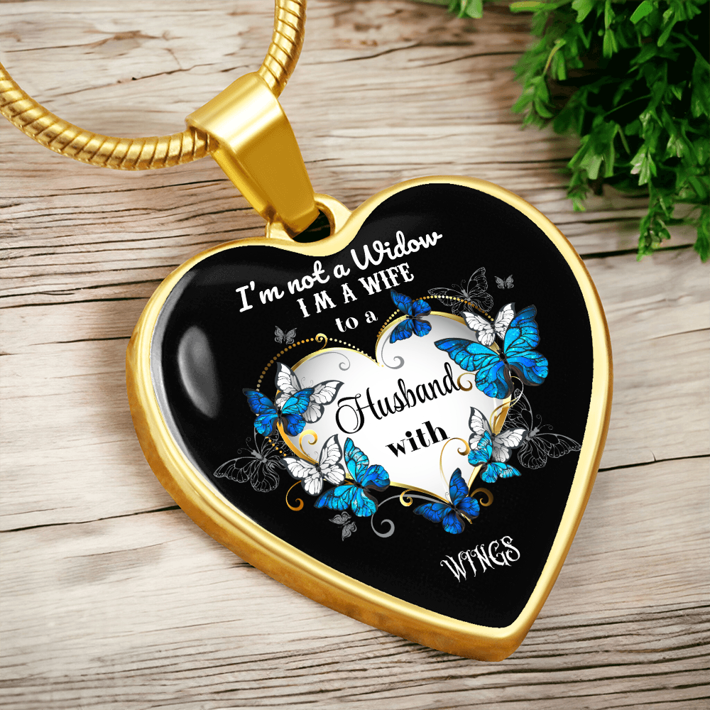 Luxury Graphic Heart Necklace I'm not a Widow Butterflies design
