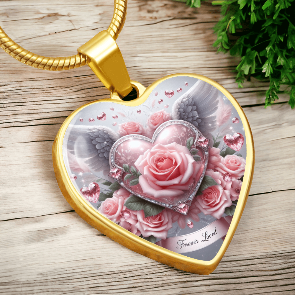 Luxury Heart Necklace Memorial Jewelry – Forever Loved Graphic Pendant Gift for Women Loved One Keepsake