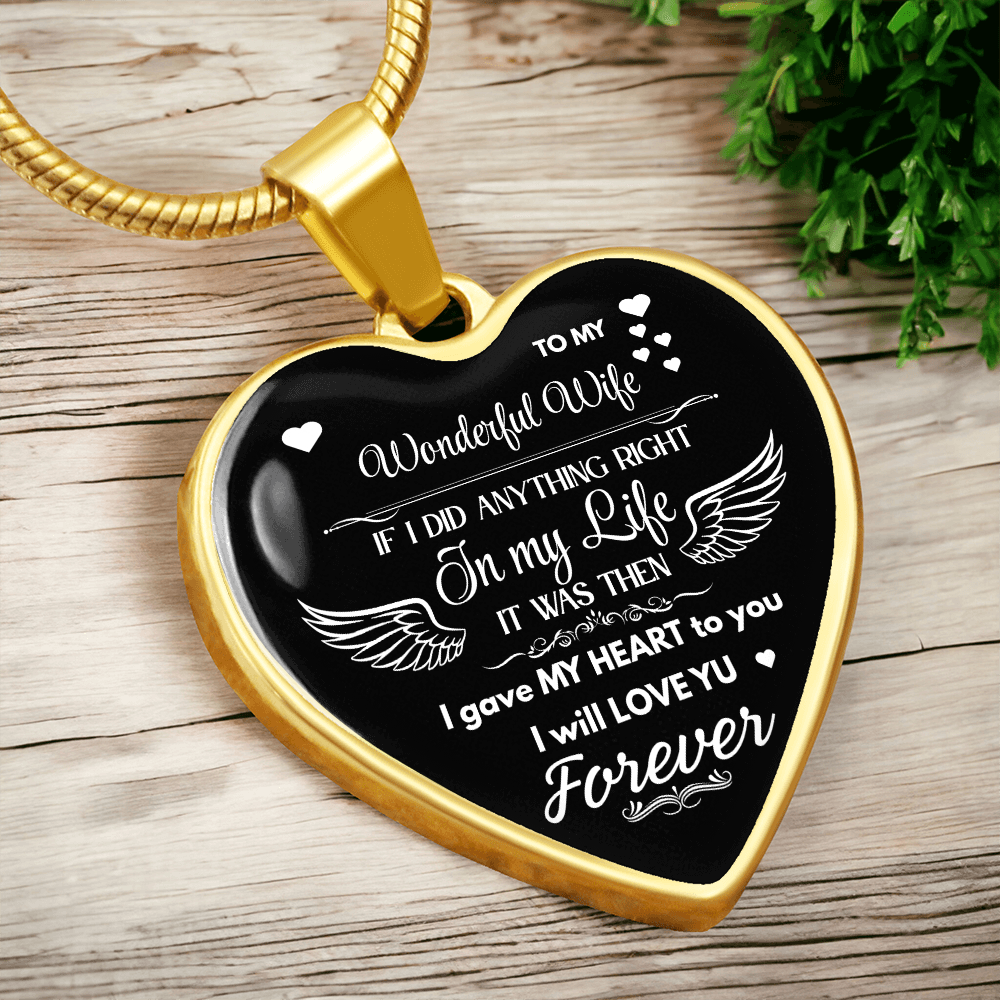 Luxury Graphic Heart Necklace To My Wonderful Wife - Angel Wings -Love Gift to Wife