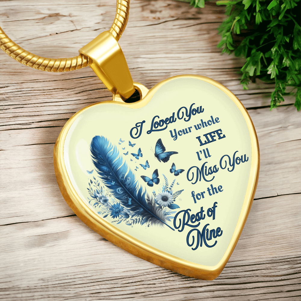 Necklace Memorial Blue Feather Heart Pendant Sympathy Gift for Loss "I Loved You Your Whole Life"