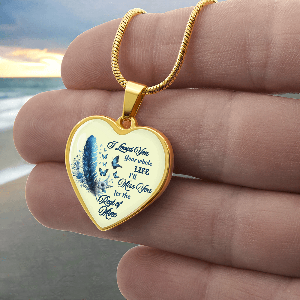 Necklace Memorial Blue Feather Heart Pendant Sympathy Gift for Loss "I Loved You Your Whole Life"