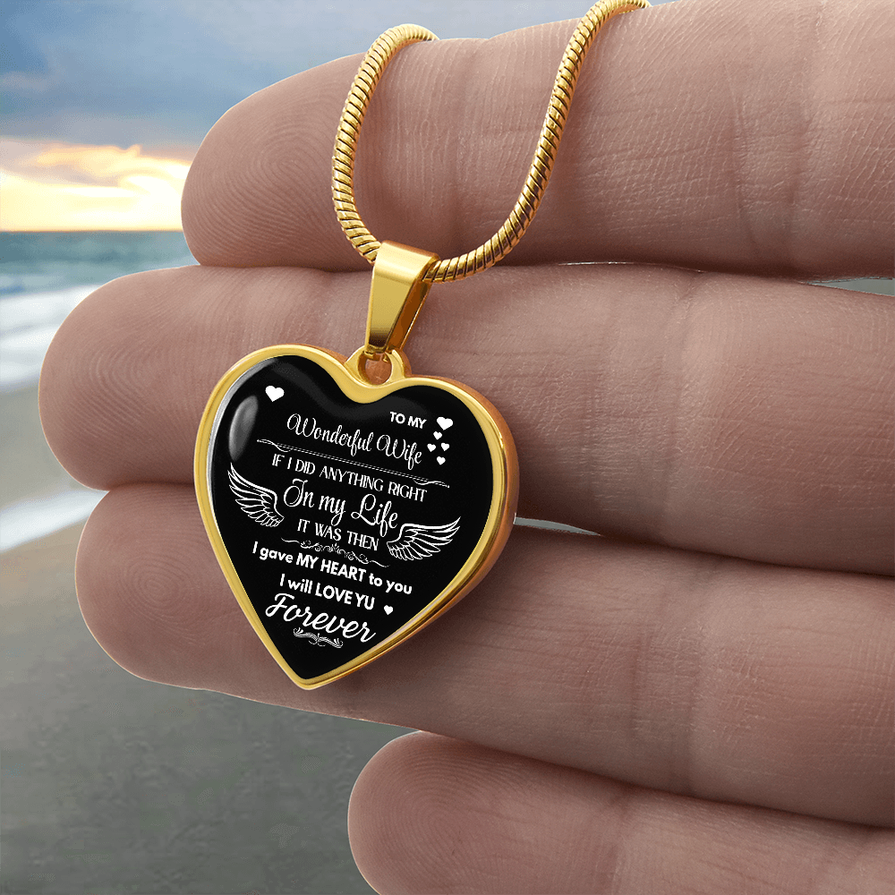 Luxury Graphic Heart Necklace To My Wonderful Wife - Angel Wings -Love Gift to Wife