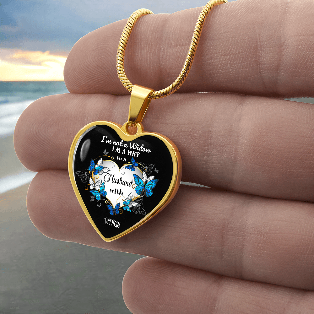 Luxury Graphic Heart Necklace I'm not a Widow Butterflies design